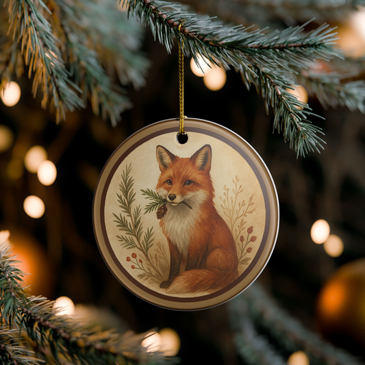 Fox Woodland Familiar Ornament - Cozy Winter Forest Art